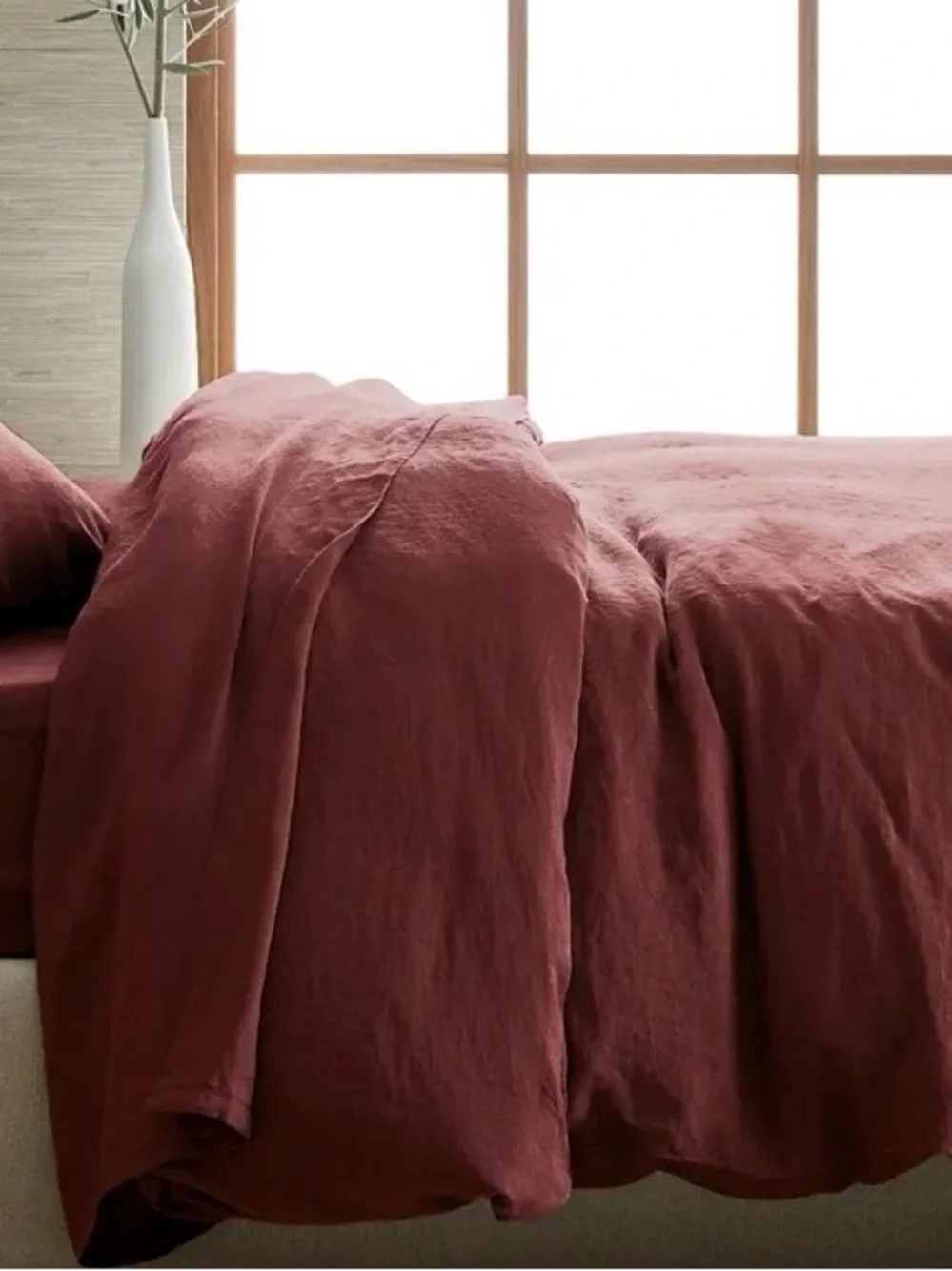 Quince European Linen 1 Piece Duvet Cover, King/Cal King (Burgundy)